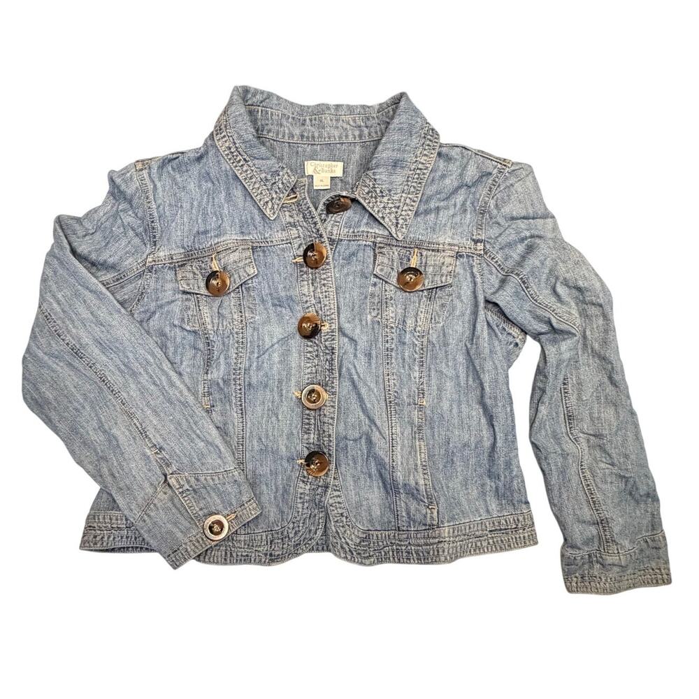 CHRISTOPHER BANKS Small Gray Jean Blazer Jacket XL Buttons Distressed